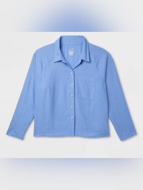 NWT- Large Light Blue summer linen Boho 
Fairy Button-Up Linen Shirt